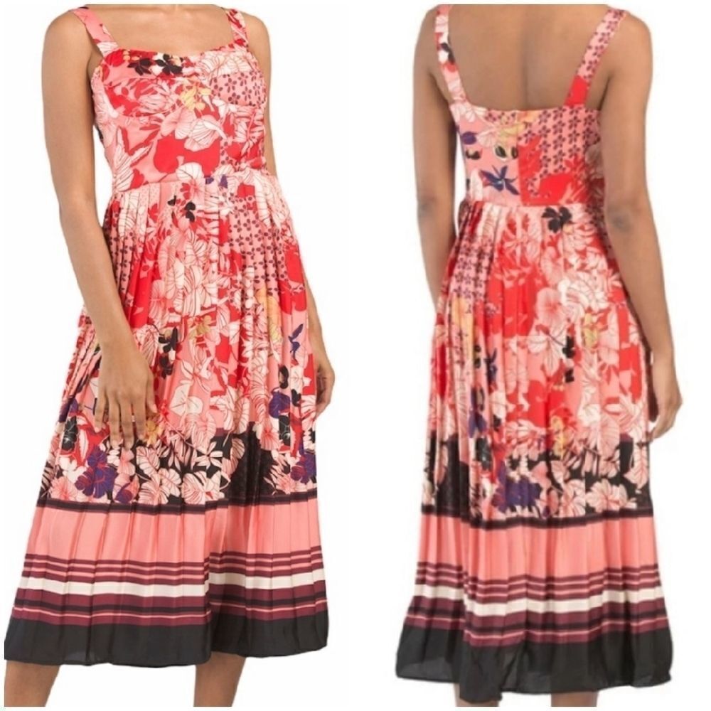 DALIA MAC PHEE FLORAL PLEATED PRINTED MIDI DRESS M